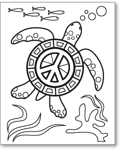 Turtle Coloring Pages on Peace Sign Coloring Pages