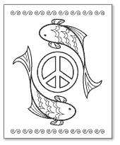 koi fish peace sign coloring page
